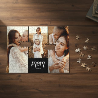Mom Established Modern Script 3 Photo Jigsaw Puzzle