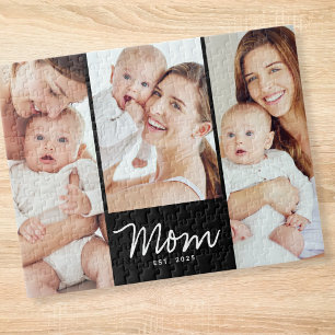 Mom Established Modern Script 3 Photo Jigsaw Puzzle