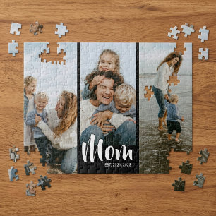 Mom Established Modern Script 3 Photo Jigsaw Puzzle