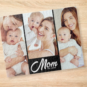 Mom Established Modern Script 3 Photo Jigsaw Puzzle