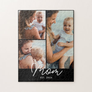 Mom Established Modern Script 3 Photo Jigsaw Puzzle