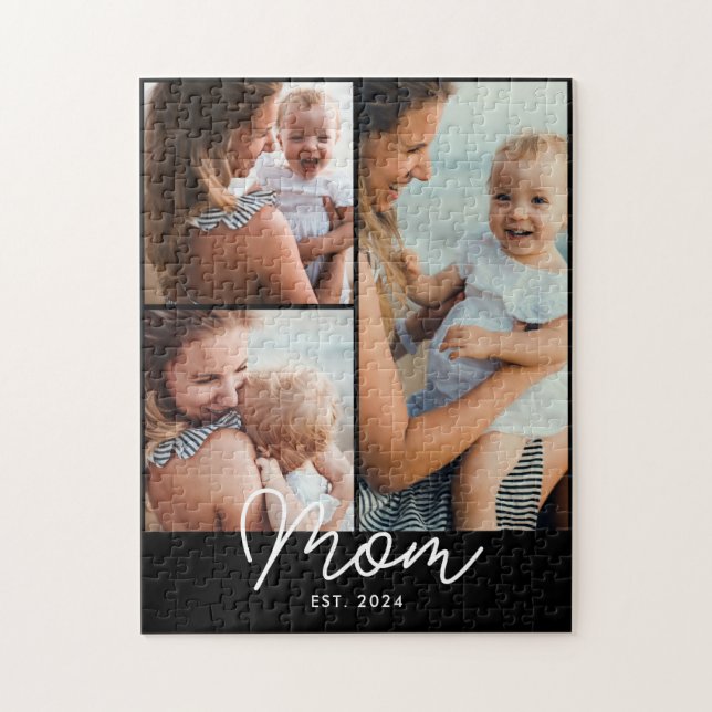 Mom Established Modern Script 3 Photo Jigsaw Puzzle (Vertical)