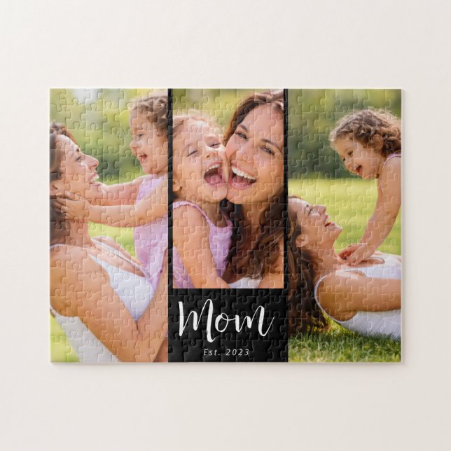 Mom Established Modern Script 3 Photo Jigsaw Puzzle (Horizontal)