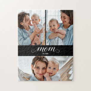 Mom Established Modern Script 3 Photo Jigsaw Puzzle