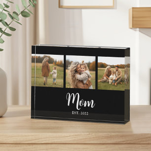 Mom Established Modern Script Black 3 Photo Block