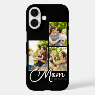 Mom Established Modern Script Black 3 Photo iPhone 16 Case