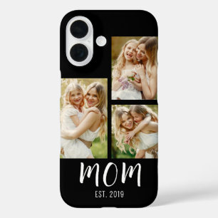 Mom Established Modern Script Black 3 Photo iPhone 16 Case