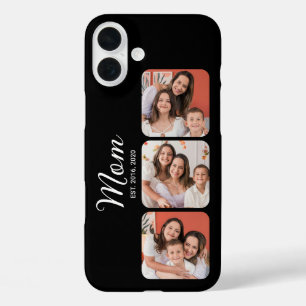 Mom Established Modern Script Black 3 Photo iPhone 16 Plus Case