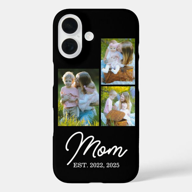 Mom Established Modern Script Black 3 Photo Case-Mate iPhone Case (Back)