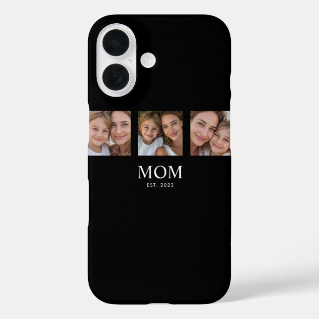 Mom Established Modern Script Black 3 Photo Case-Mate iPhone Case (Back)