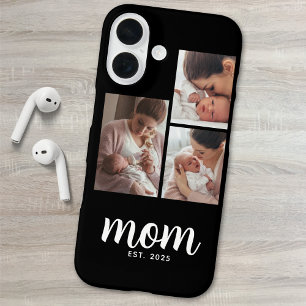 Mom Established Modern Script Black 3 Photo iPhone 16 Case