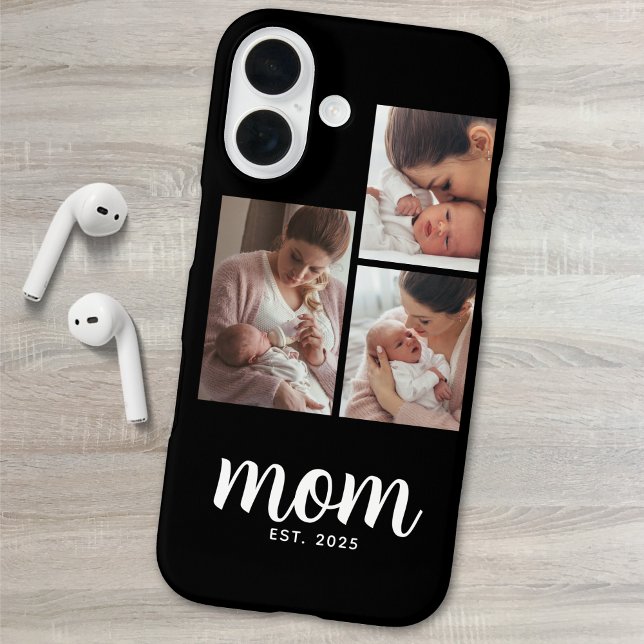Mom Established Modern Script Black 3 Photo Case-Mate iPhone Case (Creator Uploaded)