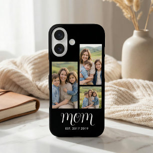 Mom Established Modern Script Black 3 Photo iPhone 16 Case