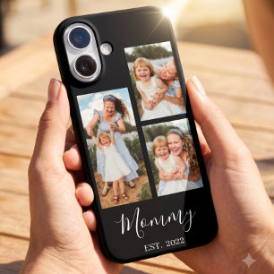 Mom Established Modern Script Black 3 Photo iPhone 16 Plus Case