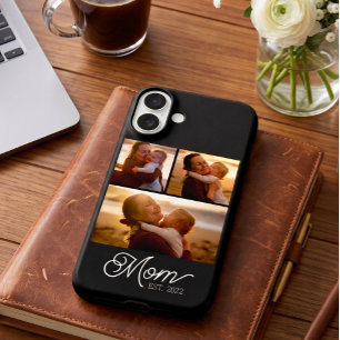 Mom Established Modern Script Black 3 Photo iPhone 16 Plus Case