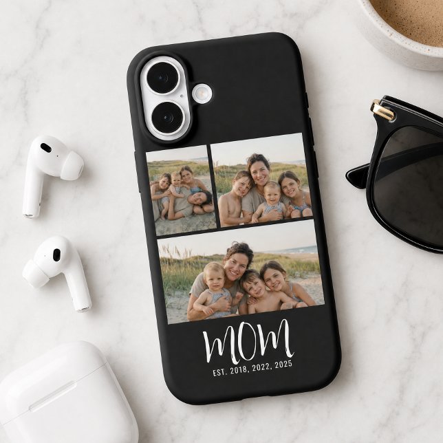 Mom Established Modern Script Black 3 Photo Case-Mate iPhone Case (Creator Uploaded)