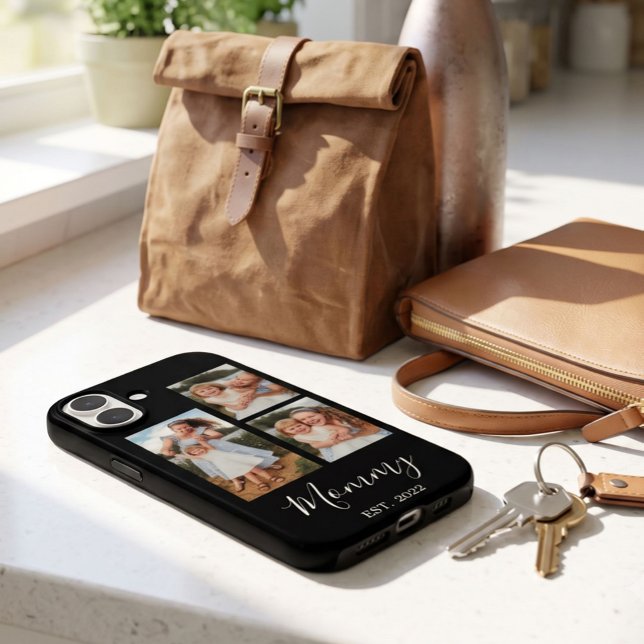 Mom Established Modern Script Black 3 Photo Case-Mate iPhone Case (Creator Uploaded)