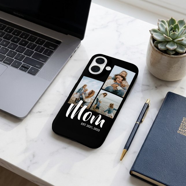 Mom Established Modern Script Black 3 Photo Case-Mate iPhone Case (Mom Established Modern Script Black 3 Photo Phone Case)