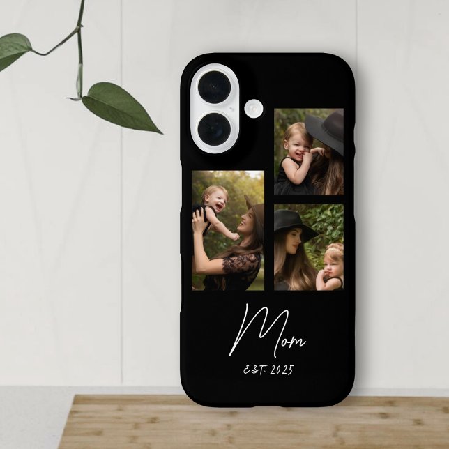 Mom Established Modern Script Black 3 Photo Case-Mate iPhone Case (Creator Uploaded)