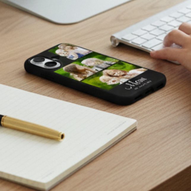 Mom Established Modern Script Black 3 Photo Case-Mate iPhone Case (Creator Uploaded)
