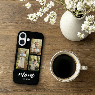 Mom Established Modern Script Black 3 Photo iPhone 16 Case