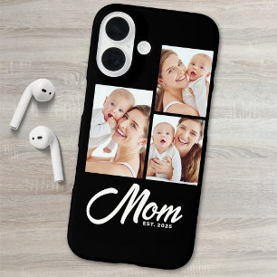Mom Established Modern Script Black 3 Photo iPhone 16 Case