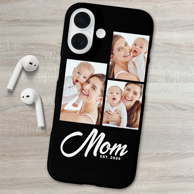 Mom Established Modern Script Black 3 Photo Case-Mate iPhone Case (Creator Uploaded)