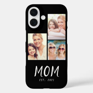 Mom Established Modern Script Black 3 Photo iPhone 16 Case