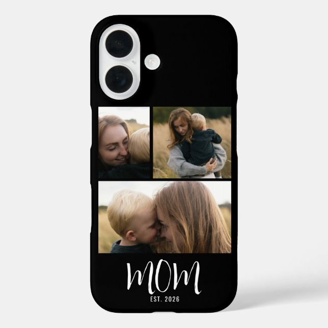 Mom Established Modern Script Black 3 Photo Case-Mate iPhone Case (Back)