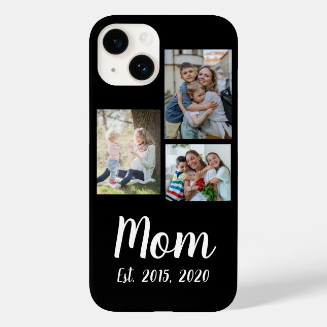 Mom Established Modern Script Black 3 Photo Case-Mate iPhone Case (Back)