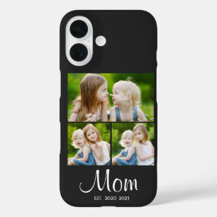 Mom Established Modern Script Black 3 Photo iPhone 16 Case