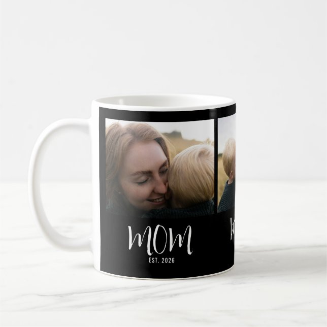 Mom Established Modern Script Black 3 Photo Coffee Mug (Left)
