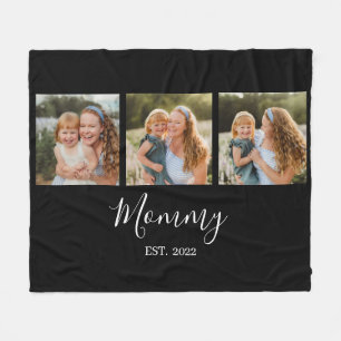 Mom Established Modern Script Black 3 Photo Fleece Blanket