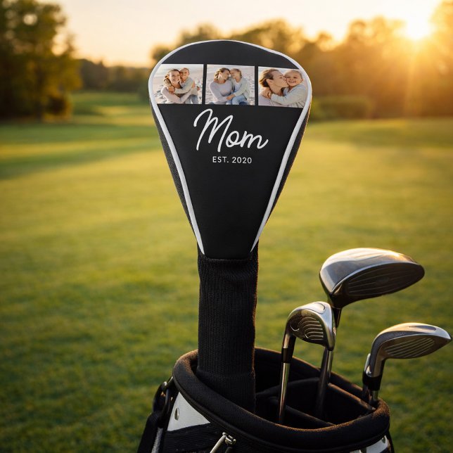 Mom Established Modern Script Black 3 Photo Golf Head Cover (Creator Uploaded)