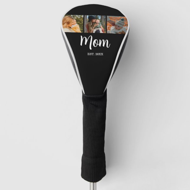 Mom Established Modern Script Black 3 Photo Golf Head Cover (Front)
