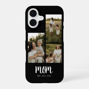 Mom Established Modern Script Black 3 Photo iPhone 16 Case