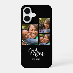 Mom Established Modern Script Black 3 Photo iPhone 16 Case