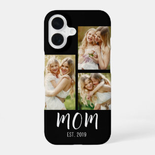 Mom Established Modern Script Black 3 Photo iPhone 16 Case