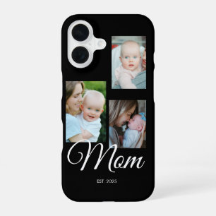 Mom Established Modern Script Black 3 Photo iPhone 16 Case