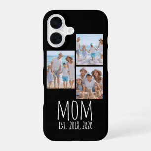 Mom Established Modern Script Black 3 Photo iPhone 16 Case