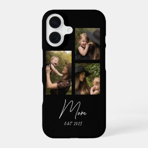 Mom Established Modern Script Black 3 Photo iPhone 16 Case