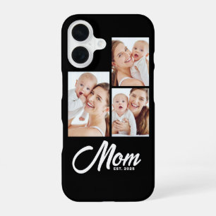 Mom Established Modern Script Black 3 Photo iPhone 16 Case
