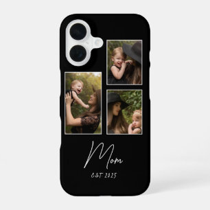 Mom Established Modern Script Black 3 Photo iPhone 16 Case