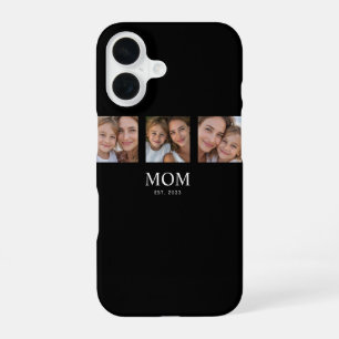 Mom Established Modern Script Black 3 Photo iPhone 16 Case