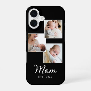 Mom Established Modern Script Black 3 Photo iPhone 16 Case