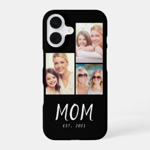 Mom Established Modern Script Black 3 Photo iPhone 16 Case