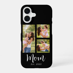 Mom Established Modern Script Black 3 Photo iPhone 16 Case