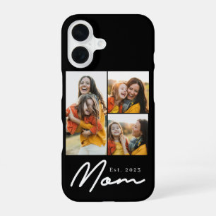 Mom Established Modern Script Black 3 Photo iPhone 16 Case