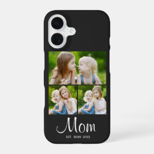 Mom Established Modern Script Black 3 Photo iPhone 16 Case