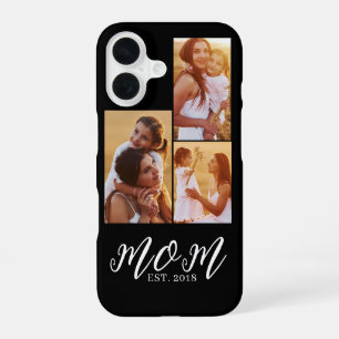 Mom Established Modern Script Black 3 Photo iPhone 16 Case